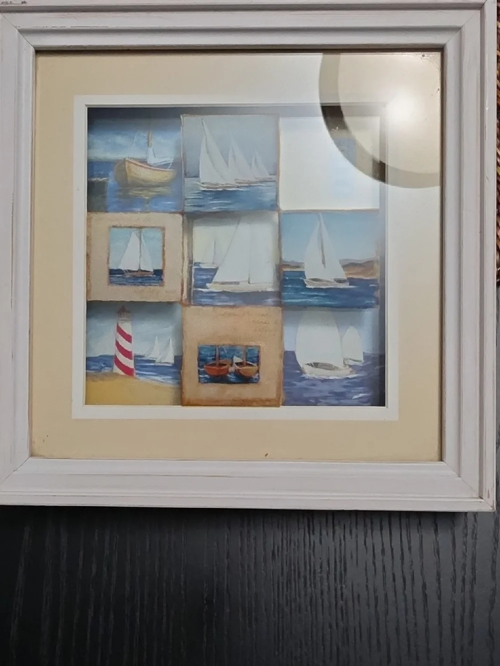 Coastal Sailboat Collage Wall Art - White Frame - 9 Tiles 3D
